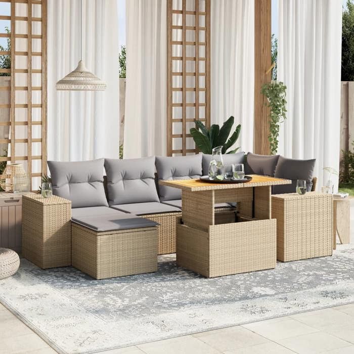 VidaXL Garden Lounge Set with Cushions 7 Pcs, Patio Sofas, Patio Furniture Set, Outdoor Furniture, Beige 3272739