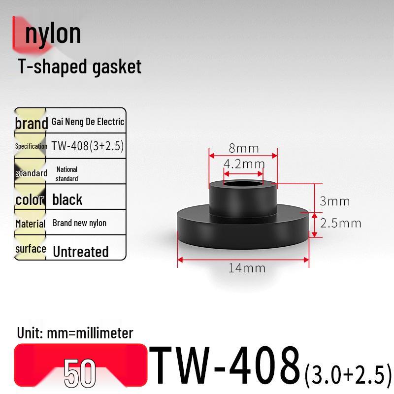 T-Shaped Nylon & Plastic Insulation Gasket, Screw Shaft Sleeve, M2-M35, Round Concave-Convex Design