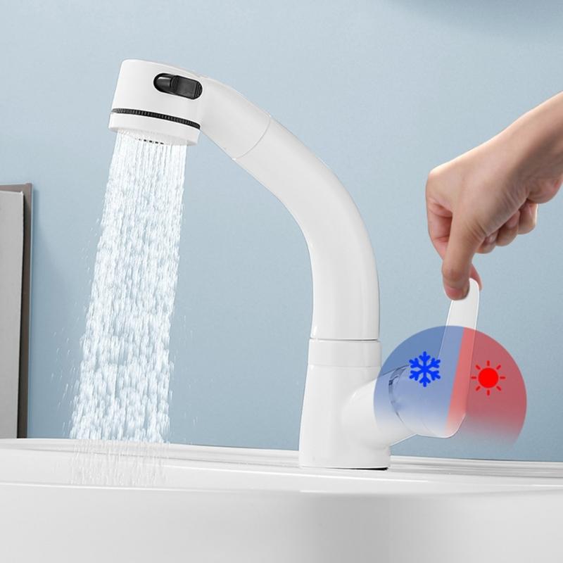 Bathroom Pull Out Faucet Lift Up And Down Basin Faucet Rotatable Mixer Tap Stretchable Lavatory Sink Mixer Faucet