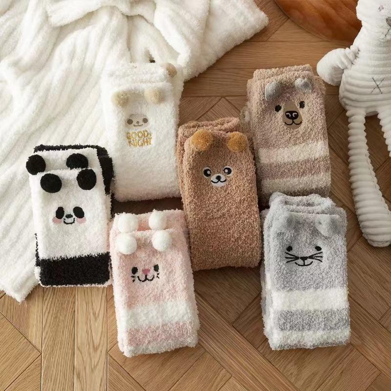 Weiche Korallenfleece Süße Kniestrümpfe Winter Warm Mädchen Frauen Niedliche Cartoon Tier Strümpfe Gestreift Gemütlich Oberschenkelhoch Weihnachtsgeschenk
