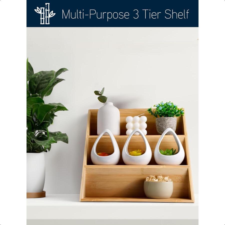 Bamboo Spice Rack Organizer for Kitchen Cabinet Countertop Display Shelf 3 Tier Shelf Space Organizer for Kitchen and Bathroom
