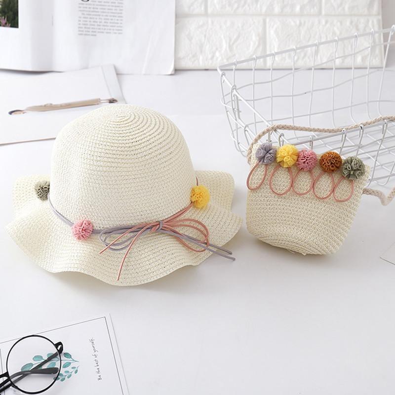 Strohhut für Kinder Sommer Mädchen Strandhut Kinder Sonnenhut Mädchen Sommer Strohhut Tasche Set Sonnenschutz Japan