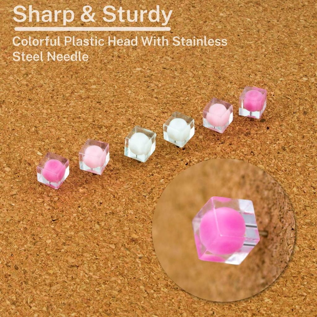 100PCS Clear Push P Thumb Tacks Cute Push P Decorative for Cork Board, Bulletin Board, Memo Board or Wall (White Pink)