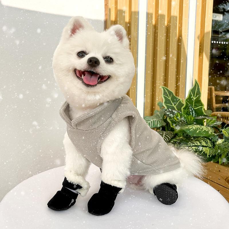 4 Stück Winter Dick Warm Hundeschuhe Weich Plüsch Rutschfest Wasserdicht Schneestiefel Welpe Outdoor Spaziergang Haustierzubehör Hundesocken Stiefelette
