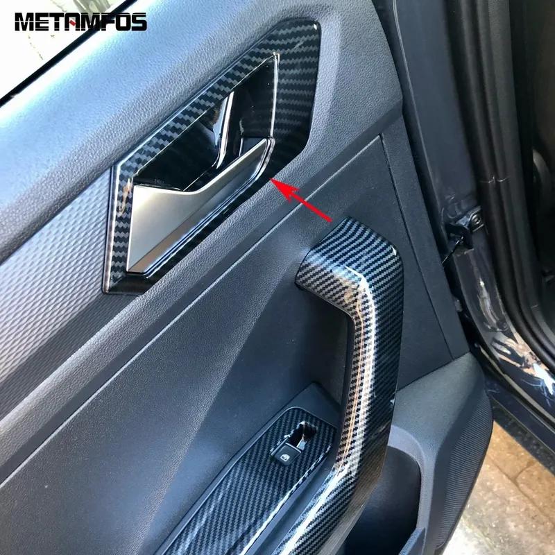 Car Accessories For Volkswagen VW T-Roc TROC 2018- 2024 Interior Carbon Fiber Door Handle Bowl Cover Trim Frame Sticker