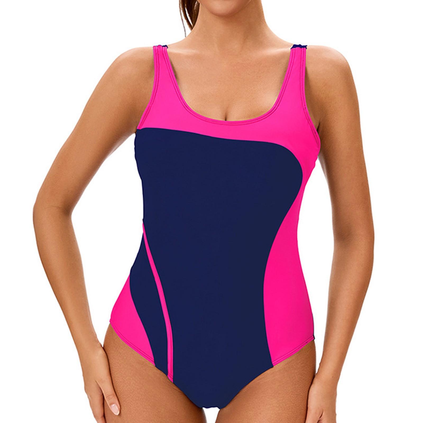 

Женский консервативный цельный купальник без рукавов с открытой спиной, сочетающийся по цвету, с подкладкой для груди XXXL розовый