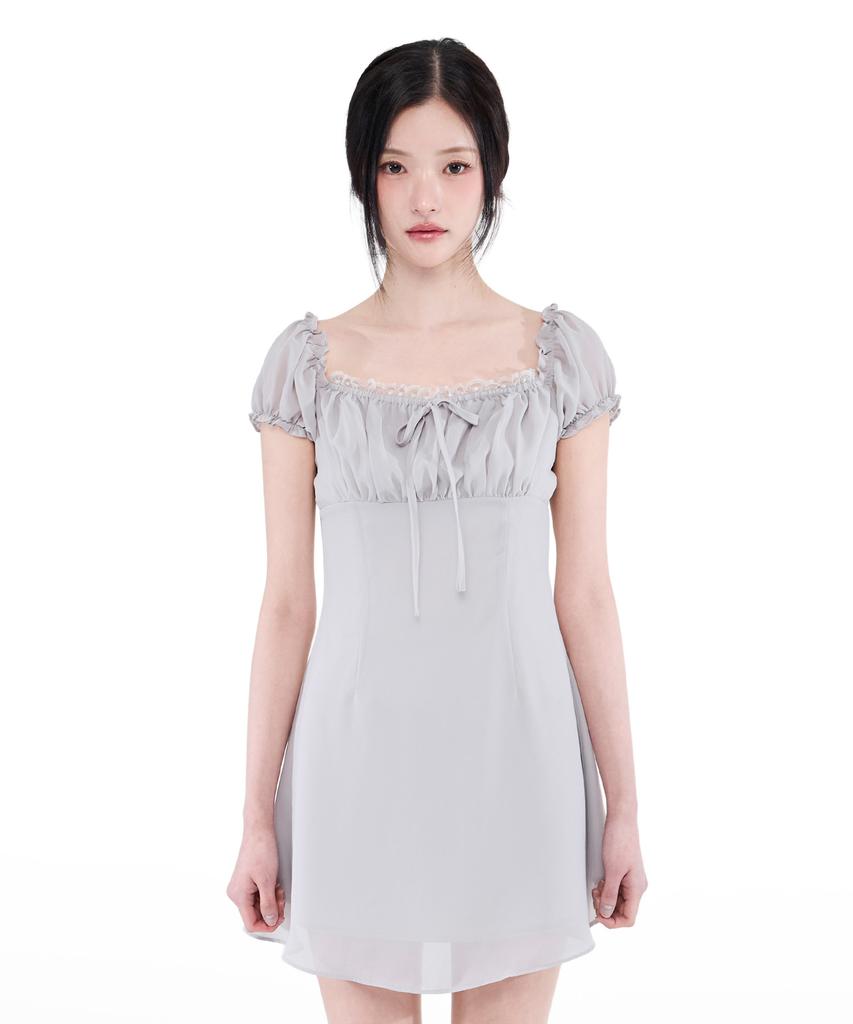 Alkialka Puff Chiffon Mini Dress (Light Gray)