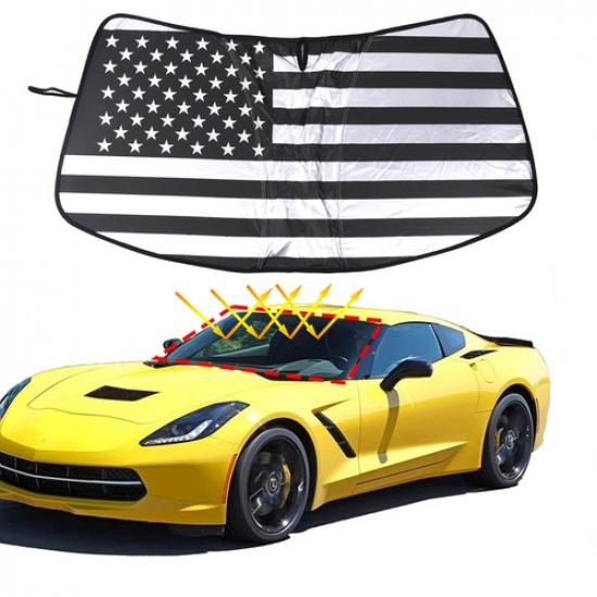 US Flag Car Sun Shade Windshield Window Sunshade Trim For Corvette C7 14-19 US