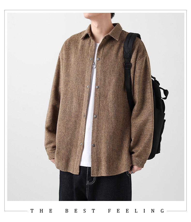 Men's Hong Kong Style Woolen Lapel Shirt Jacket - Spring/Autumn Casual