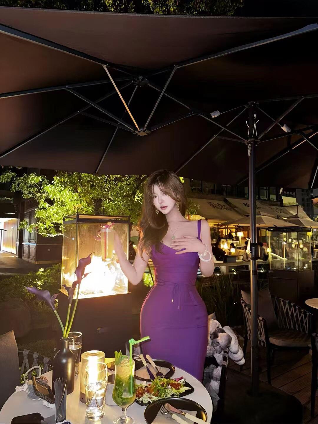 

Евро-американское бандажное платье с поясом на талии - Сексуальный облегающий дизайн L фиолетовый