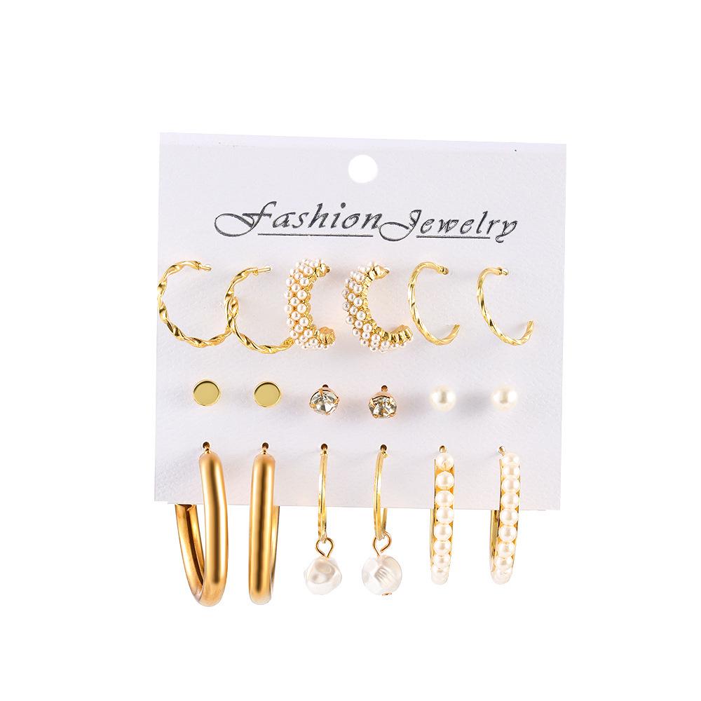 Fashionable Retro Geometric Hoop Earring Set for Women
