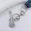 Guitar Pendant Keychain with Shimmering Stones Metal Keyring Sweet Cool Girls Key Chain Lightweight Jewelry for Bag