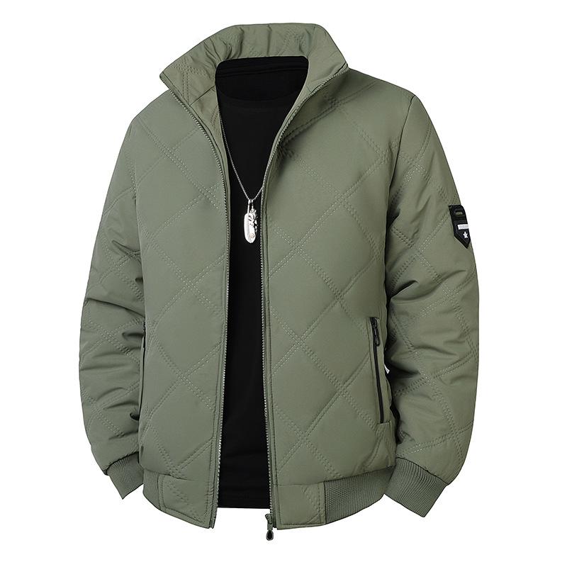 Men's 2025 Cross-border Diamond Plaid Stand Collar Jacket - Autumn/Winter Warm, Velvet-Lined Cotton Coat