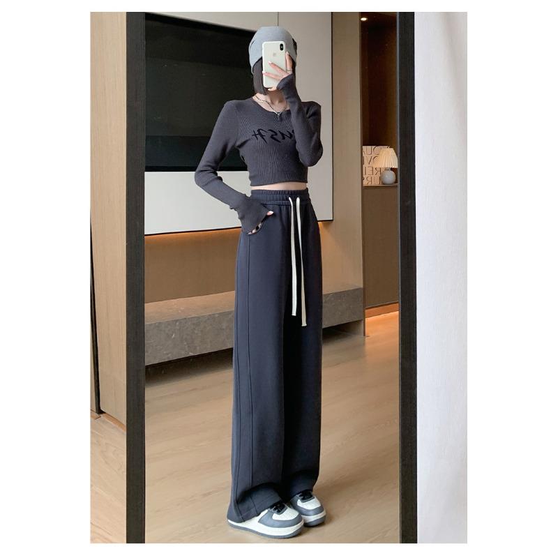 Versiune coreeană pantaloni de trening pentru femei primăvară și toamnă noi talie înaltă drapaj larg drept casual pantaloni de trening banană pantaloni cu picior lat