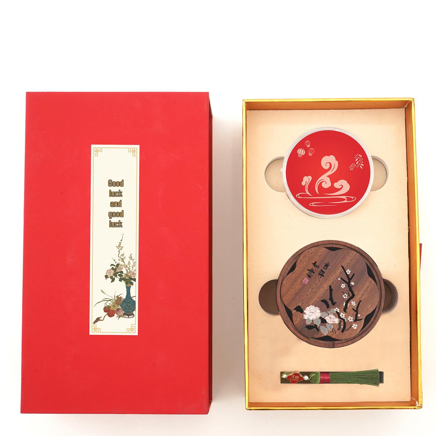 Auspicious Carved Sandalwood Incense Burner Set - Rosewood Sleep Incense Box Gift