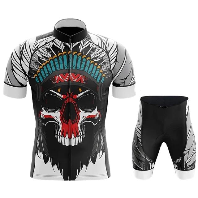 2026 Team Men Summer Skeleton Short Sleeve Cycling Jersey Set MTB Maillot Ropa Ciclismo Bicycle Wear Breathable Cycling Clothing