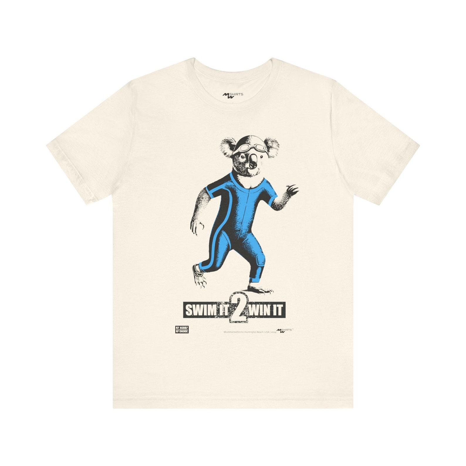 Swimming Koala T-Shirt: Engraving Style Swim It 2 Win It Design S