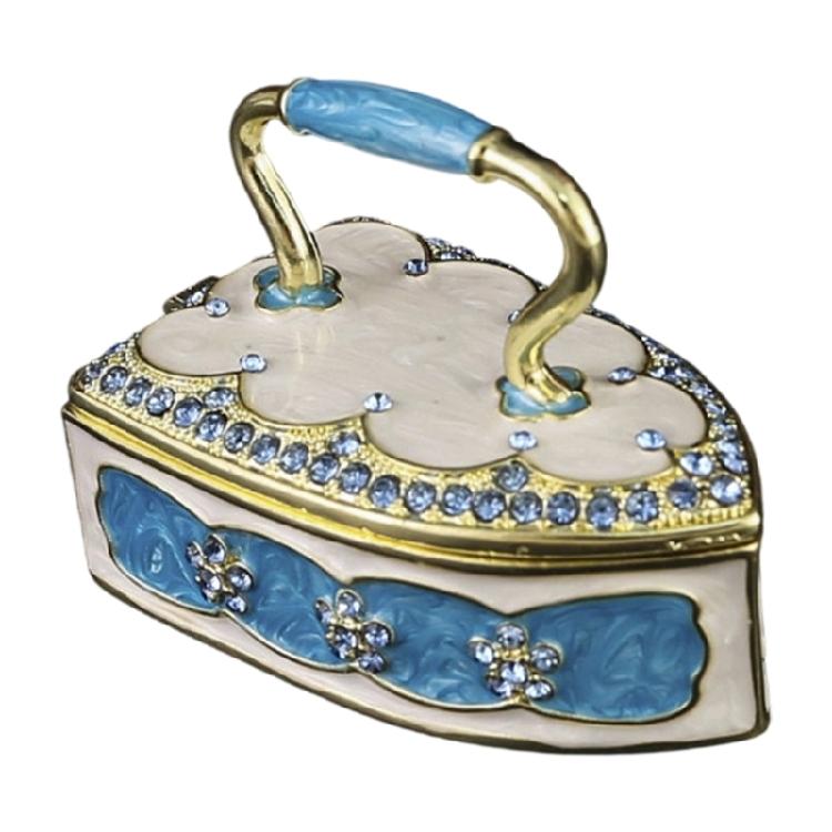 Decorative Enamel Iron Shape Trinket Box with Lid Metal Jewelry Storage Case For Earrings Rings Keepsakes
