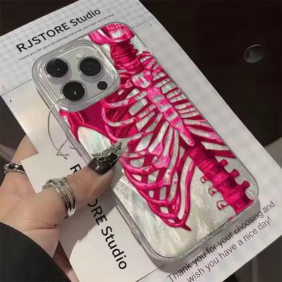 Custodia per telefono con teschio rosa e viola per iPhone 16 Pro Max, 13, 12, 11, 14, 15 Pro XR XS Max, 7, 8 Plus, cover paraurti in garza di piume per anziani
