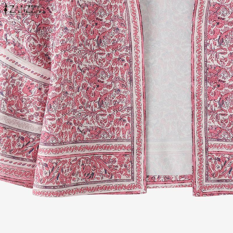 ZANZEA Womens Casual Open Front Loose Half Sleeve Bohemian Print Cardigan Cover Up Blouse