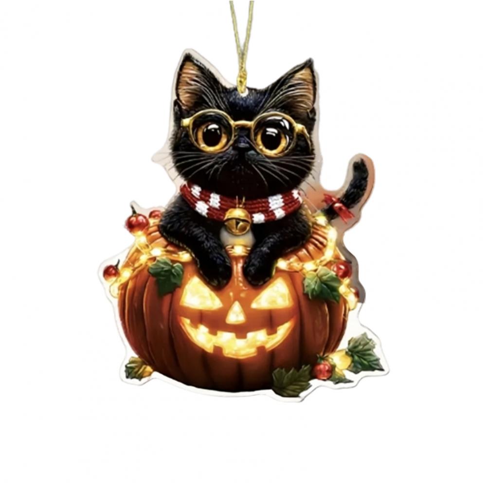 Acrylic Car Pendant Cartoon Car Mirror Decor Spooky Halloween Car Accessories Skull Cat Rearview Mirror Pendant for Backpack