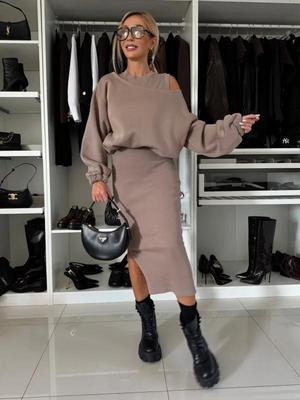 2024 Einseitiges Fledermausärmel-Sweatshirt und Weste Langes Kleid für Damen