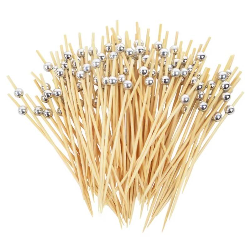100PCS Disposable Pearl Toothpicks Disposable Bamboo Skewers Fruit Appetizers Cake Desserts Forks Wedding Party Supplies