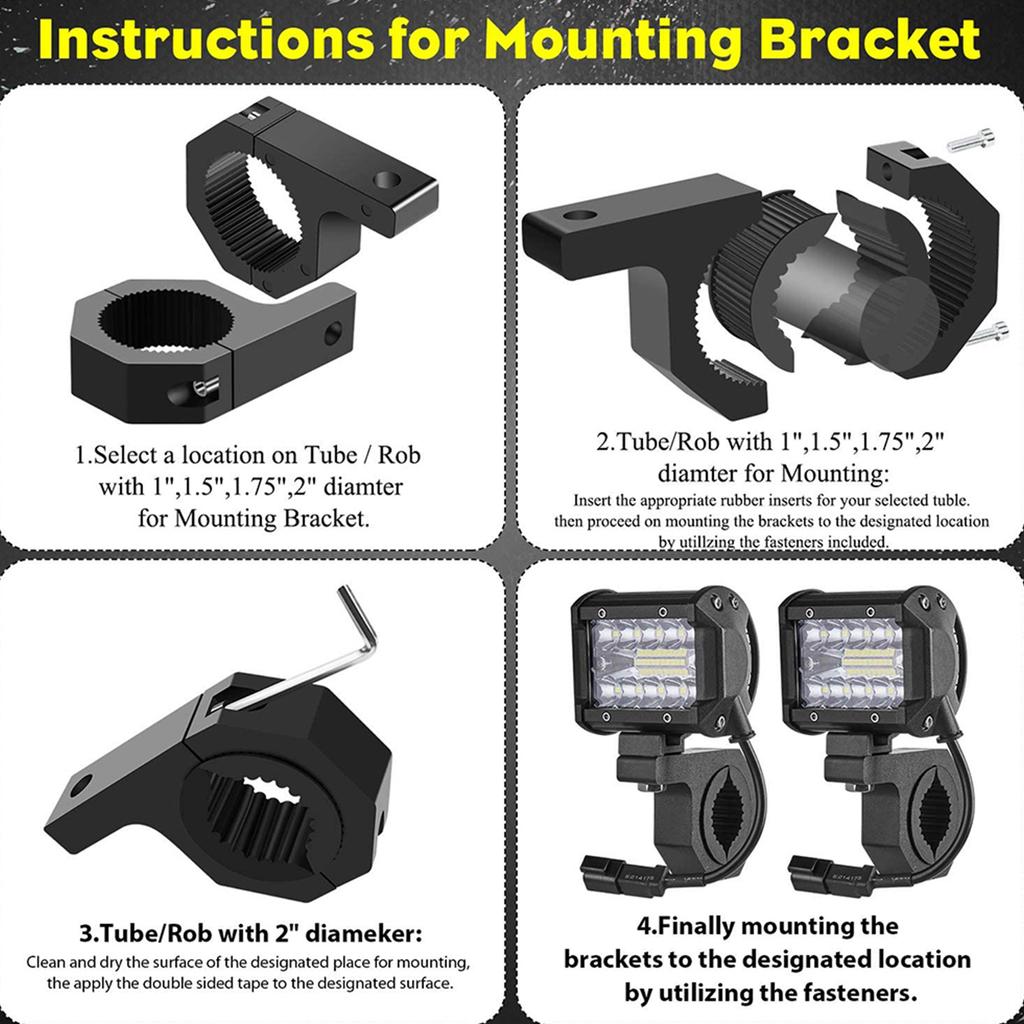 Motorcycle Headlight Mounting Bracket UTV Light Bar Mounts LED Off-Road Light Horizontal Bar Tube Clamp Roof Roll Cage Holder