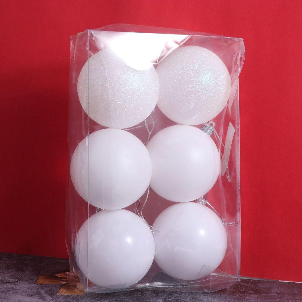 6pcs 4cm/6cm/8cm White Christmas Balls Glitter Pendant Christmas Hanging Balls DIY Plastic Christmas Tree Pendants
