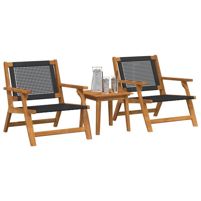 VidaXL Set de Chaises d'Extérieur avec Table - 3 Pièces en Bois d'Acacia Noir 3214433