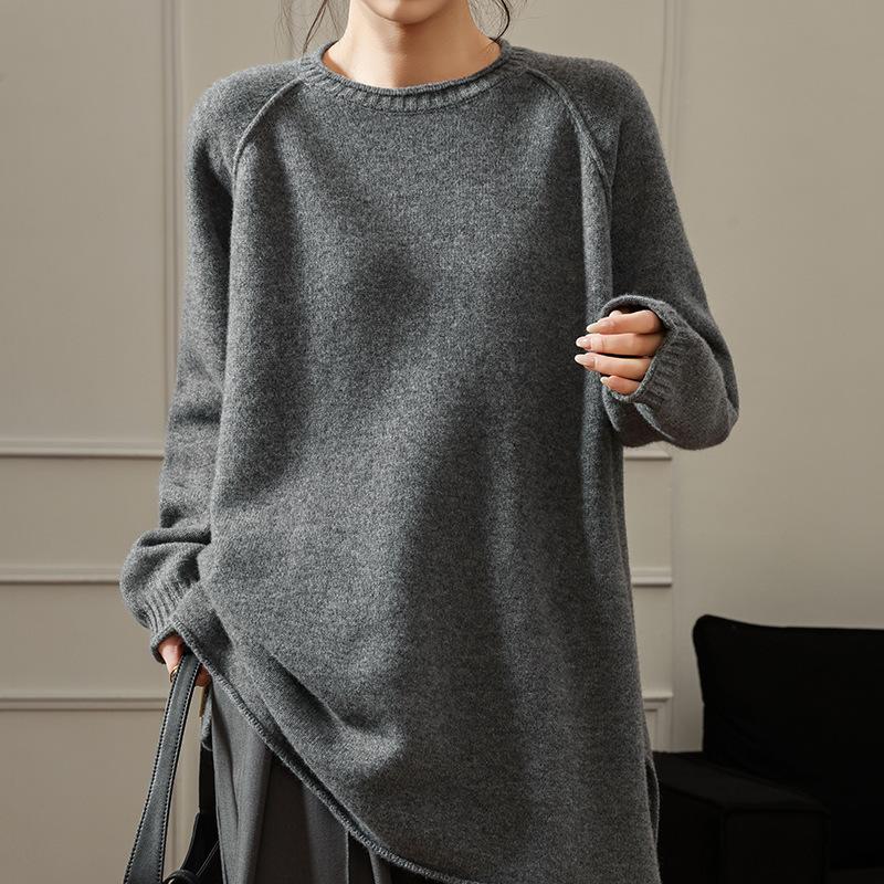VEZFAA Maglioni a girocollo a maniche lunghe con stampa tinta unita, casual, autunno inverno, da donna
