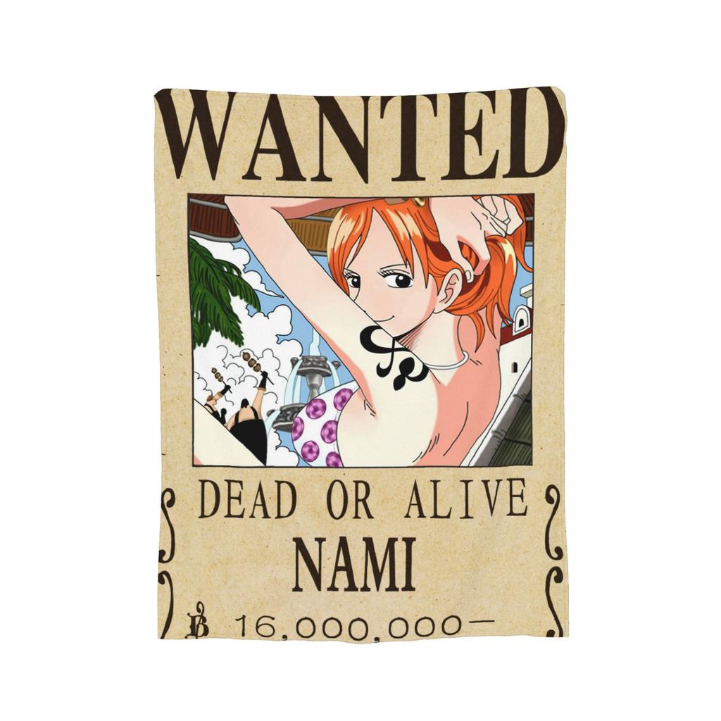 Anime One Piece Wanted Posters Blanket Fleece Decoration  Portable Ultra-Soft Throw Blankets for Bedding Office Bedding Throws