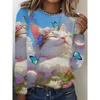 2025 New 3D Cat Print Women's Spring and Autumn Long-Sleeve T-Shirt, Casual Versatile Urban Street Style Top for Women