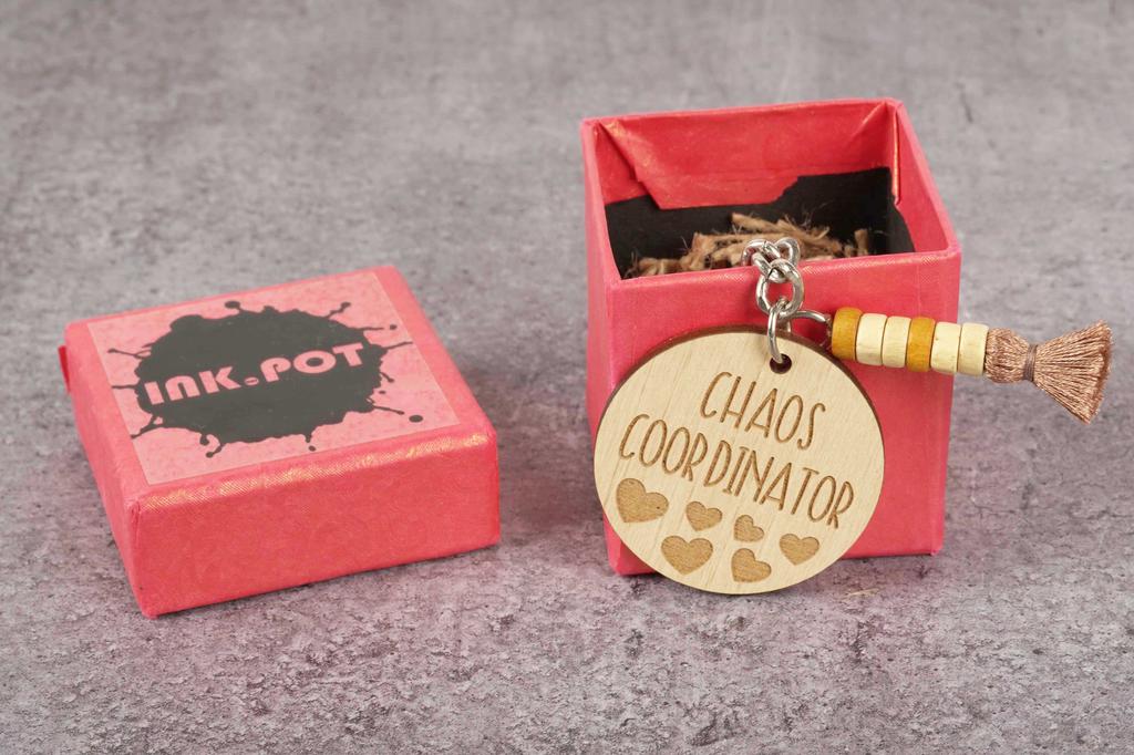 Inkdotpot Funny Keychain Chaos Coordinator Wood Engraved Keychain- Funny Mom Teacher Humour Novelty