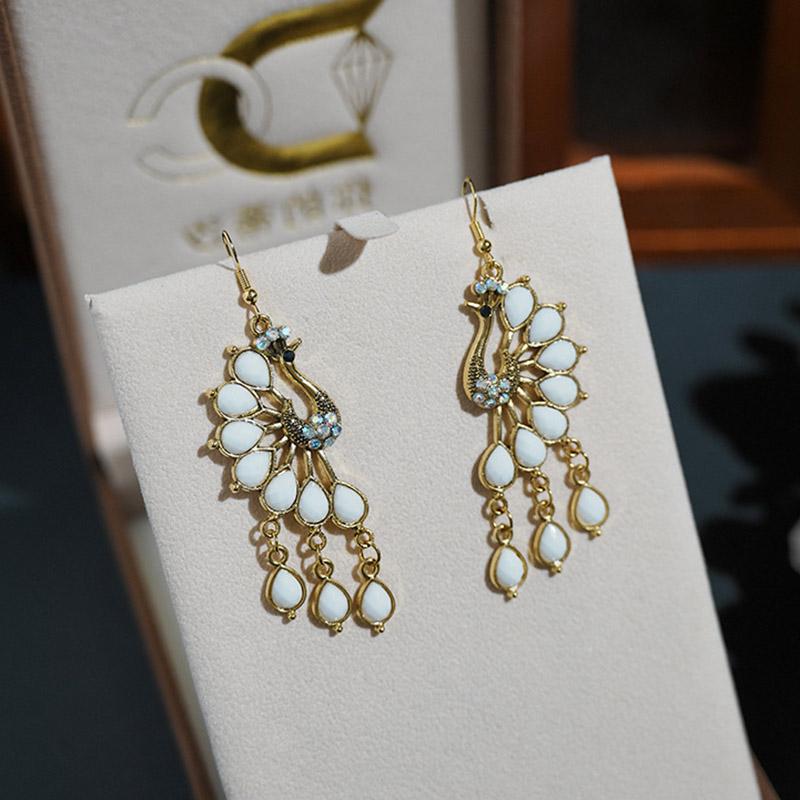 Ethnic Vintage Peacock Earrings for Women Creative Rhinestone Acrylic Antique Gold Color Animal Earring Party Vacation Jewelry