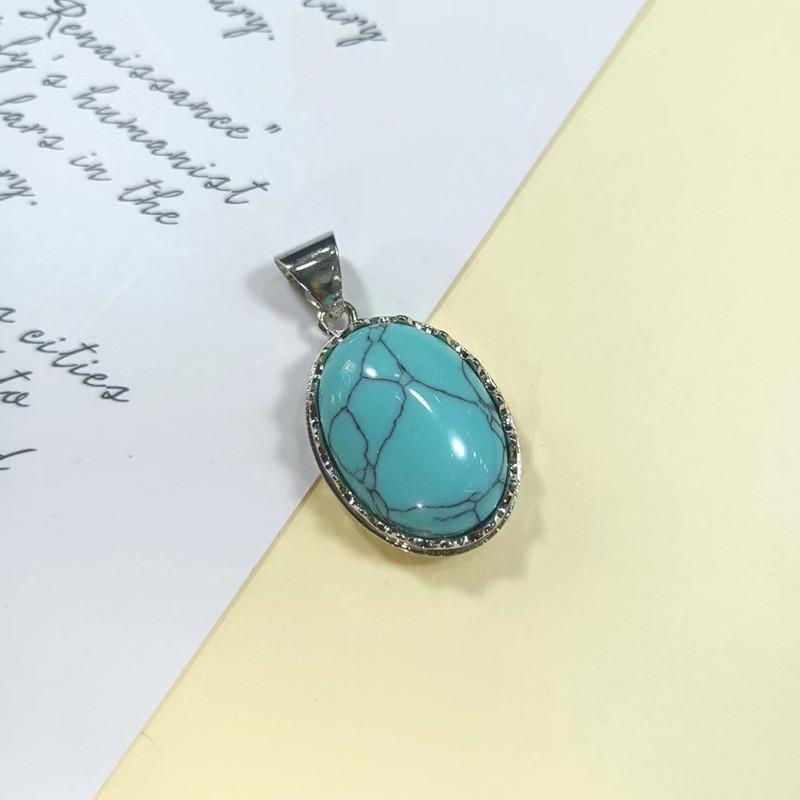Geometric Shell Pendant With Synthetic Turquoise And Natural Purple Crystal For Fashion Jewelry