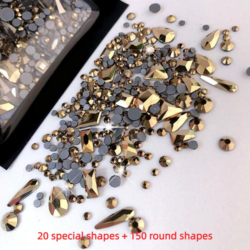 AB Flatback Glass Nail Art Rhinestones Multi-shape Mixed Diamond Gems Blue Purple Crystal Stones For DIY Nail Decoration