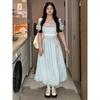 Plus-Size Women's Clothing for Chubby Girls, Sweet Style Square-Neck Plaid Short-Sleeve Dress, 2026 Summer Slimming Versatile Age-Reducing Dress