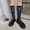 2025 Autumn Chunky Platform Heels Short/Long Boots Round Toe Zipper Thick Sole Ladies Fashion Black Women's Knee High Botas