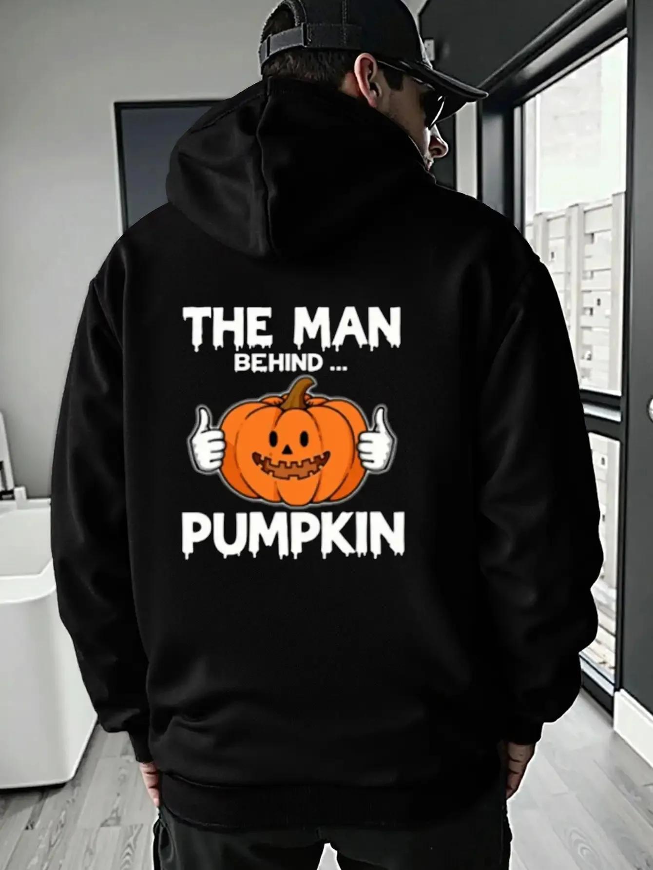 

Halloween Pumpkin Hoodie - Black Hooded Sweatshirt with The for Man Behind The Pumpkin Graphic, Cozy Fleece-Lined Interior 3XL