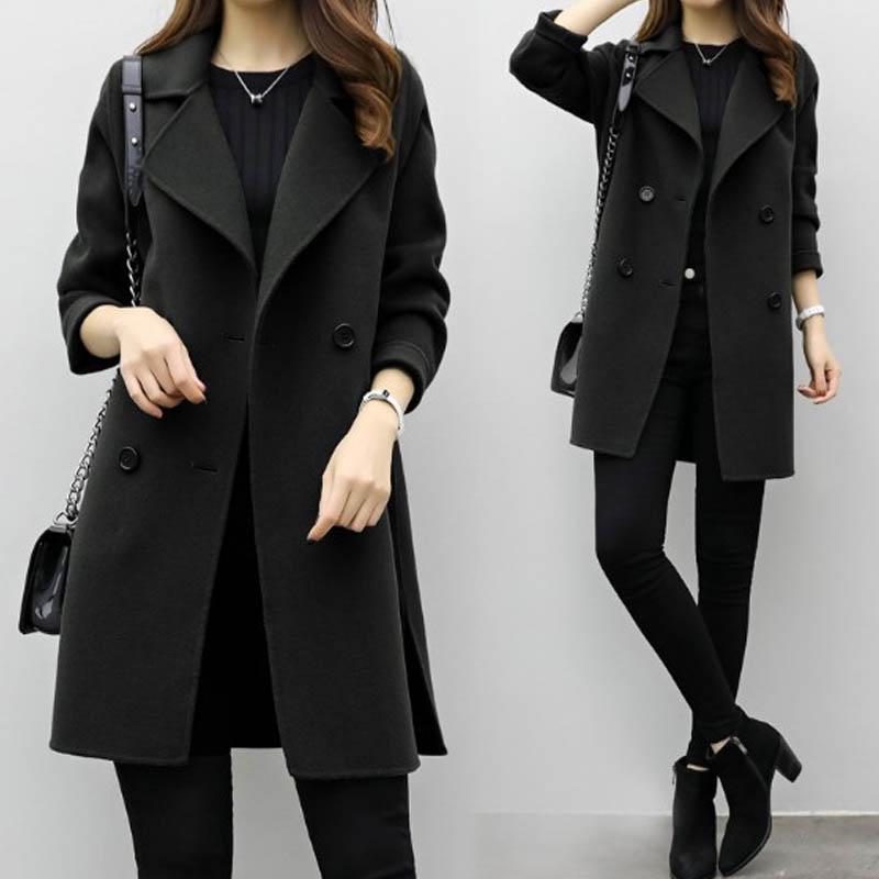 Elegant Women Thick Windbreaker Double Breasted Long Trench Coat Jacket Slim Fit