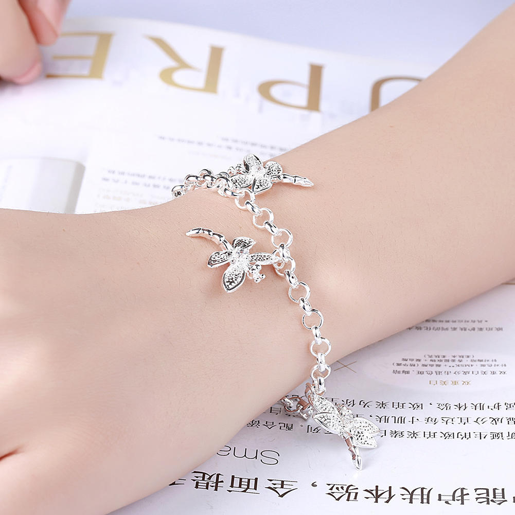 Sterling Silver Bracelet Crystal Zircon Dragonflies Charms Bracelets for Women Fashion Wedding Party Jewelry Gifts