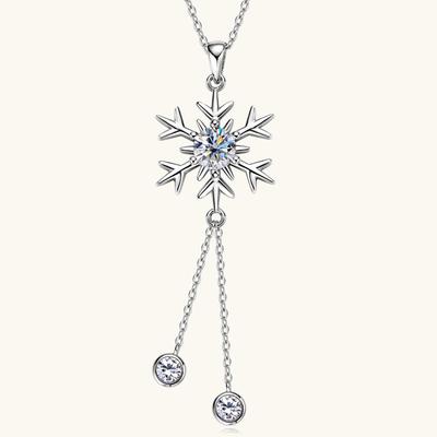 Silvere Glam S925 Sterling Silver Snowflake Necklace, Women's Moissanite Pendant, Tassel Collarbone Chain, Qixi Festival Gift