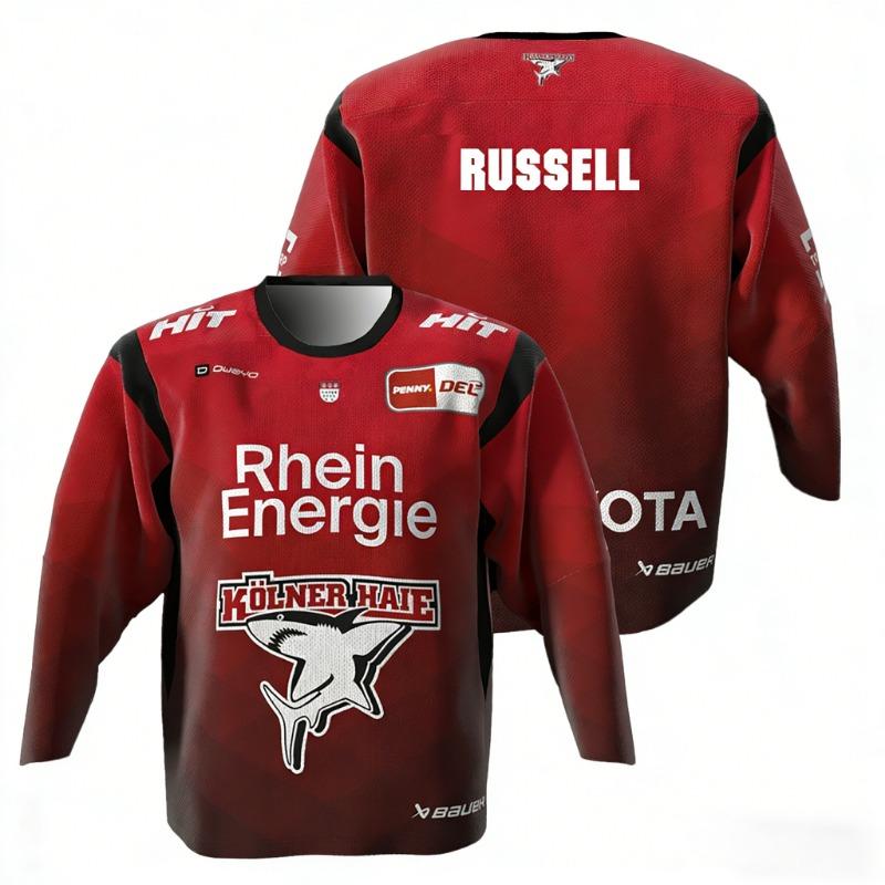 K ö lner Haier MacLeod # 89 Russell 2026 DEL Eltern-Kind Deutsches Eishockey Trikot 3D-Druck Rundhals Langarm