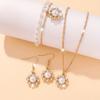 Retro Pearl & Zirconia Flower Jewelry Set: Necklace, Bracelet, Earrings for Women