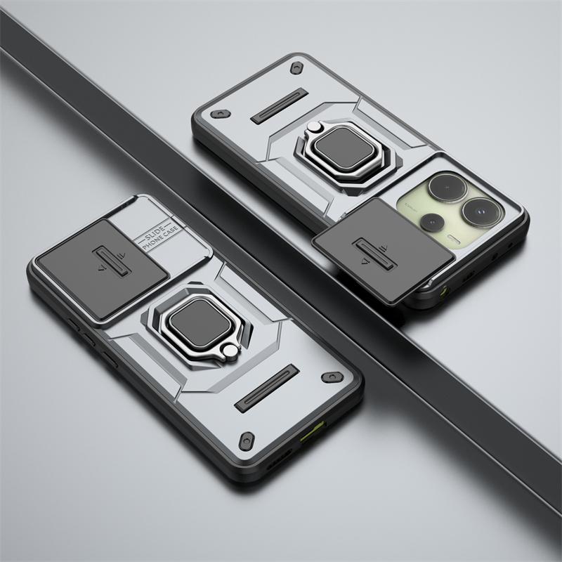 

Чехол-держатель для телефона Xiaomi Redmi Note 14 4G, чехол для Redmi Note 14 Pro 4G, раздвижная задняя крышка с окошком For RedmiNote14Pro4G серый