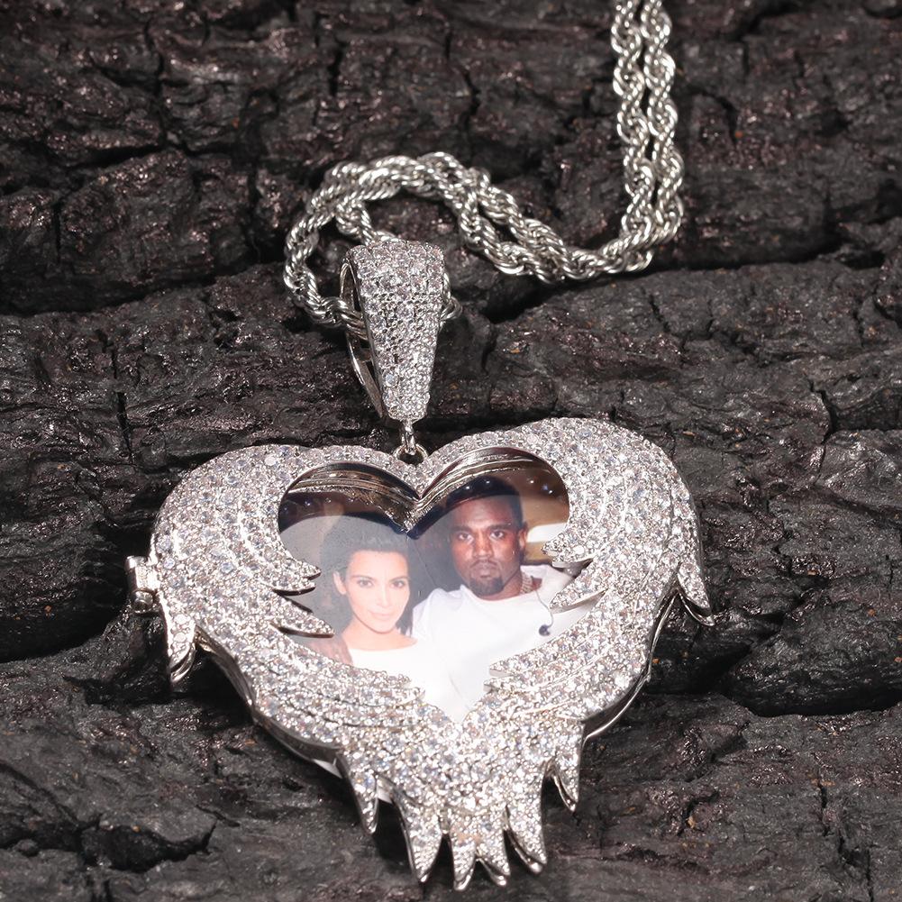 Zircon Love Pendant DIY Flip Inlaid Zircon Photo Pendant Creative Personality Copper Electroplated Hip Hop Necklace