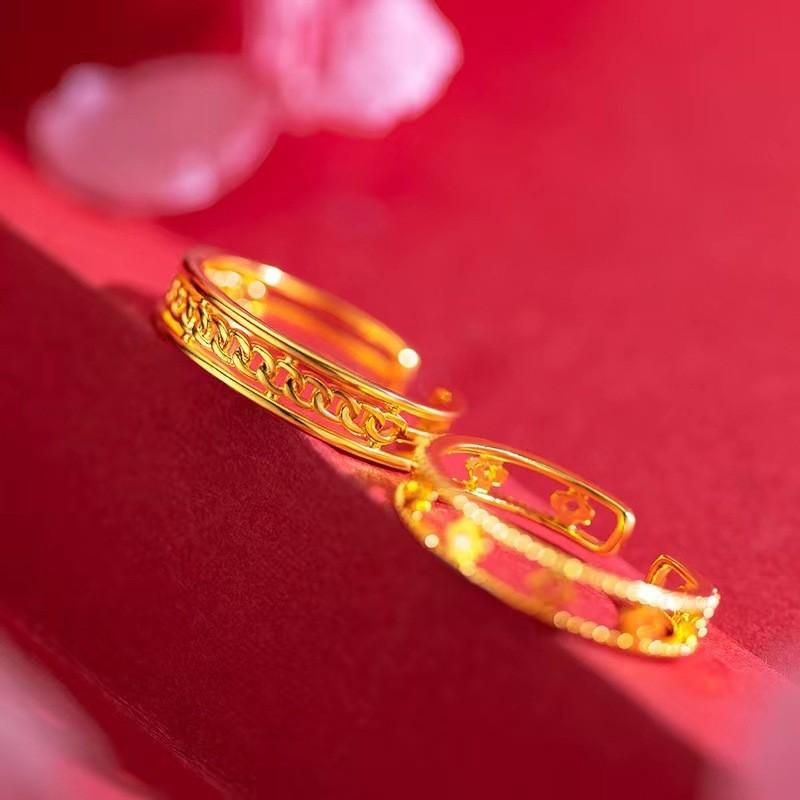 Fresh Sweet And Adjustable Open Ring In Eyecatching Interlocking Brass Gold Plating Women For