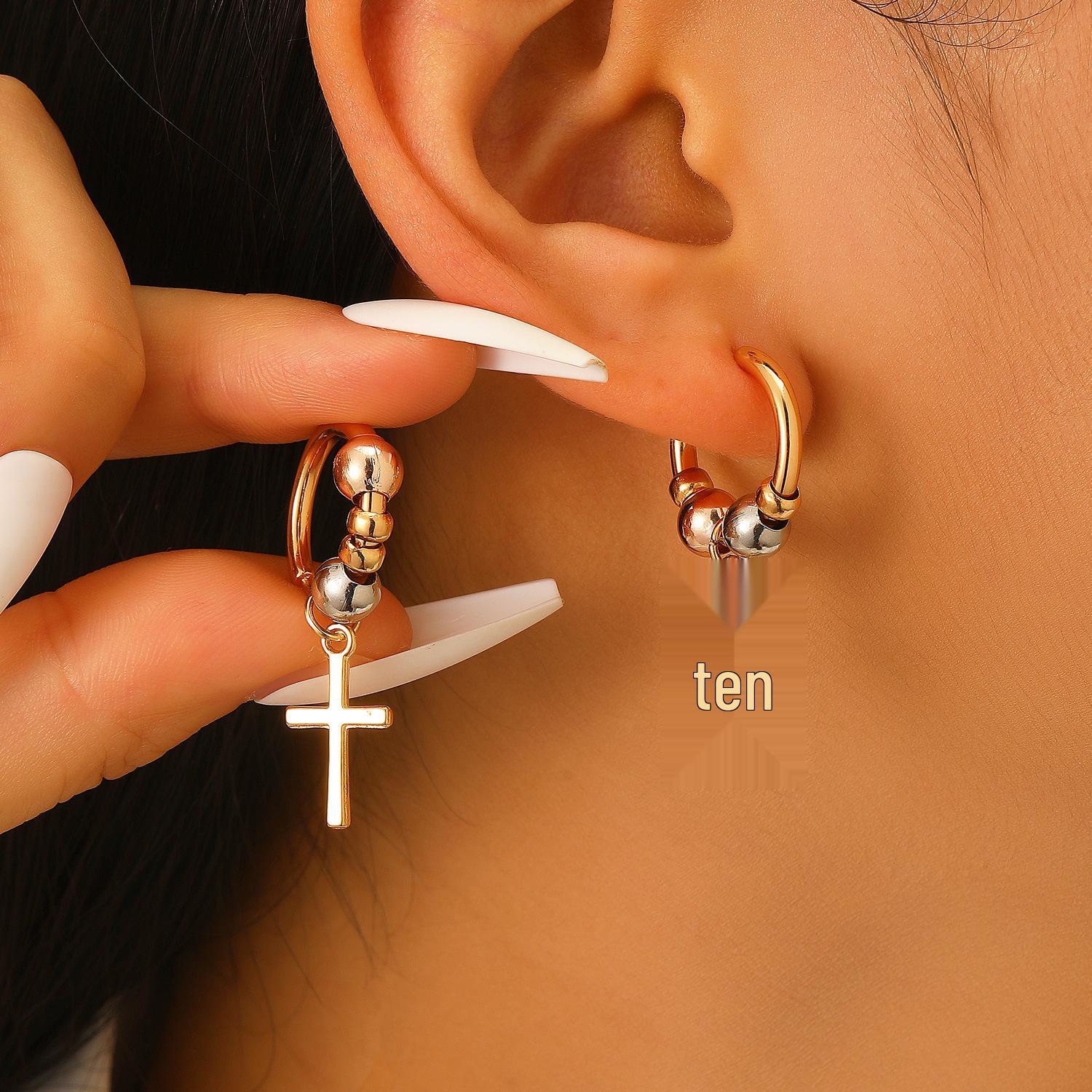 

Unisex Punk Beaded Cross Pendant Hoop Earrings