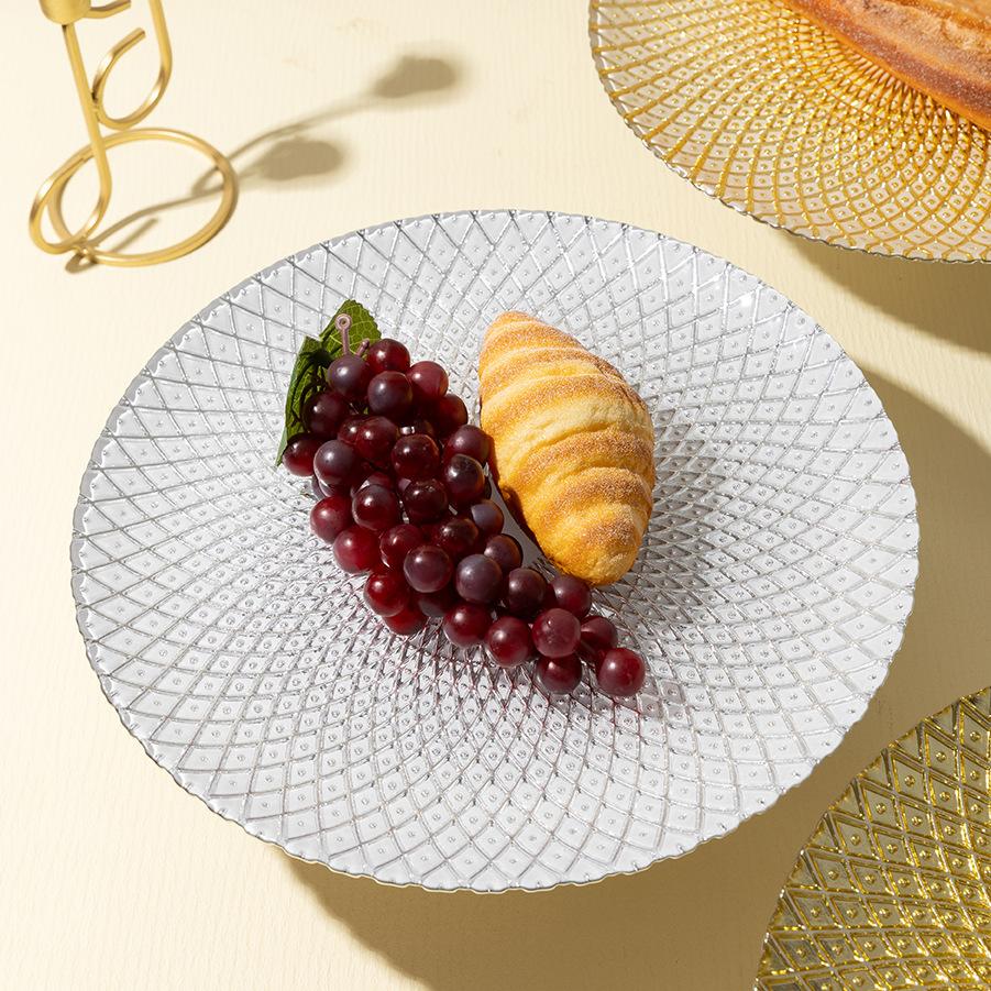 Evropský lehký luxusní špičkový skleněný podnos na ovoce na vysoké noze obývací pokoj galvanizovaný podnos na cukroví velkokapacitní kulatý podnos na ovoce